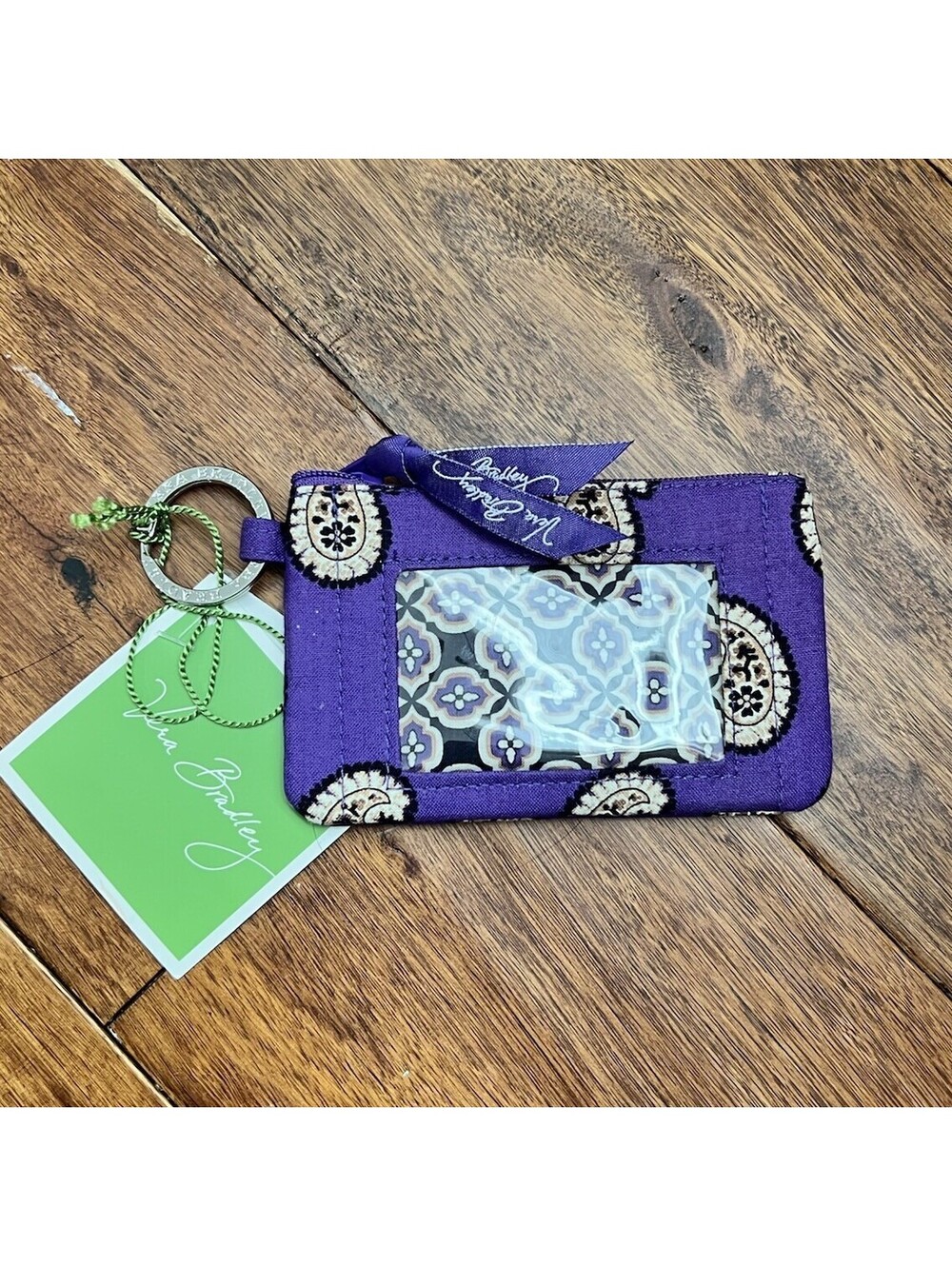 Vera Bradley Zip ID Case Simply Violet Paisley Wallet NWT